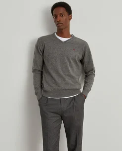 Pullover de lã decote em V|LION OF PORCHES Fashion
