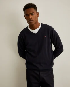 Pullover decote em V de algodão e caxemira|LION OF PORCHES Clearance