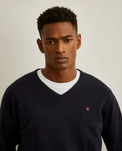 Pullover decote em V de algodão e caxemira|LION OF PORCHES Clearance