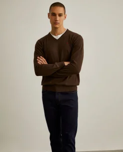 Pullover decote em V de algodão e caxemira|LION OF PORCHES Best