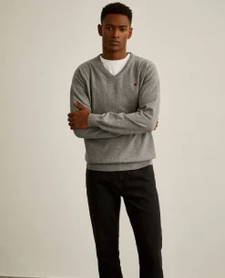 Pullover decote em V de algodão e caxemira|LION OF PORCHES Best Sale