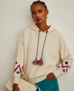 Sweater com capuz e bordado jacquard nas mangas|LION OF PORCHES Best Sale
