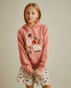Sweater com capuz e bordado de flores|LION OF PORCHES Store