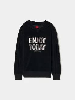 Sweater veludo com capuz e mensagem|LION OF PORCHES Online