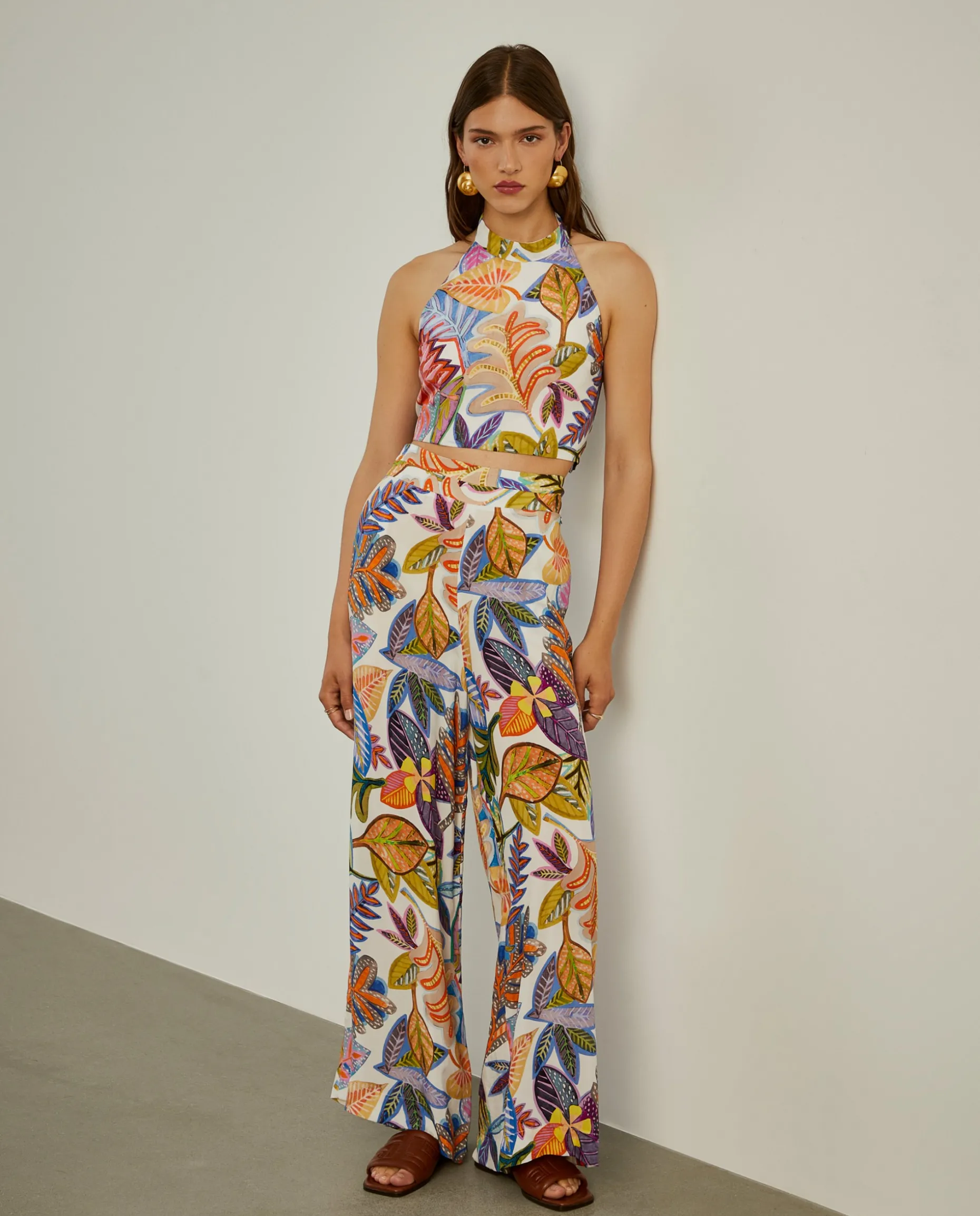 Top halter com padrão tropical|LION OF PORCHES Sale