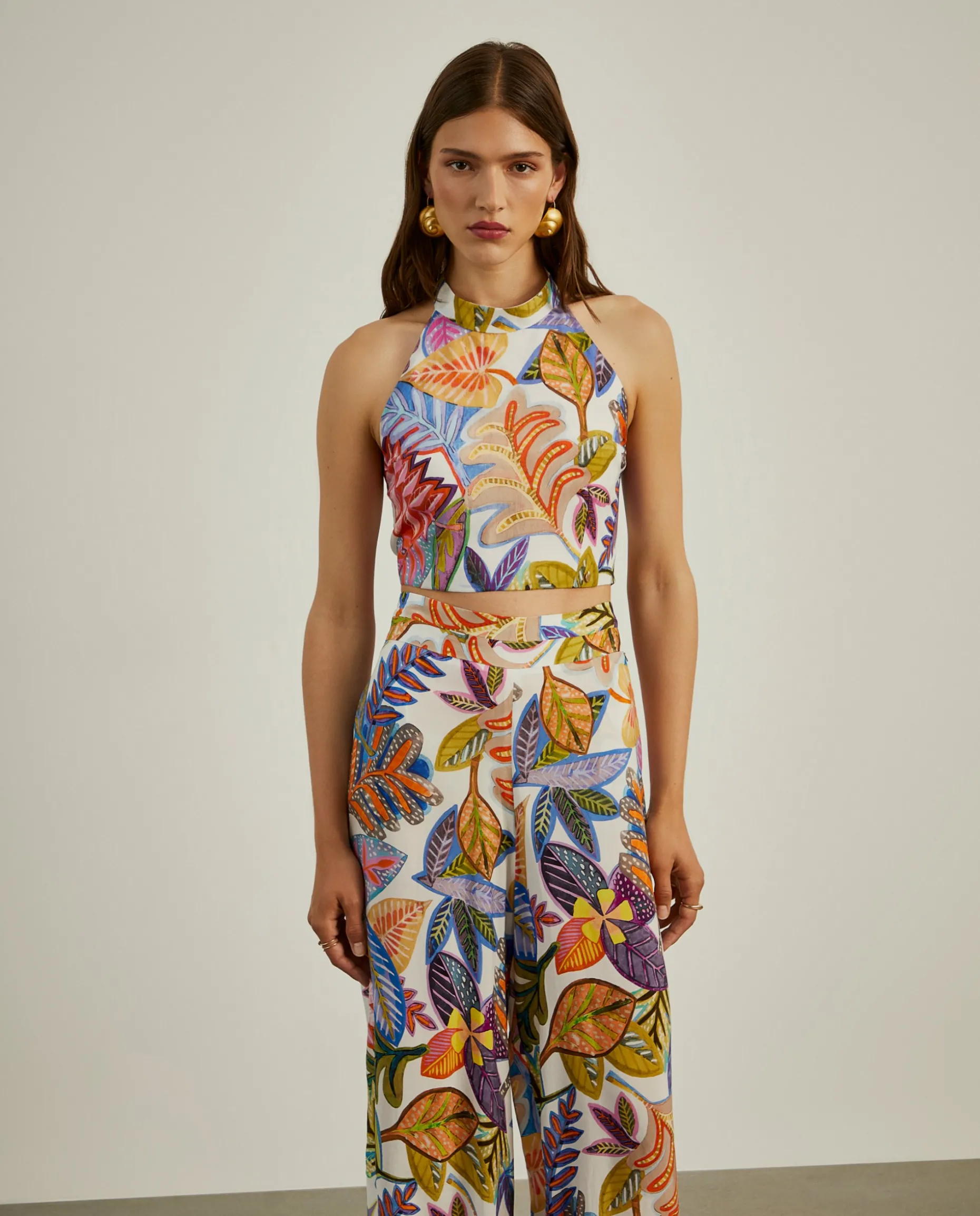 Top halter com padrão tropical|LION OF PORCHES Sale