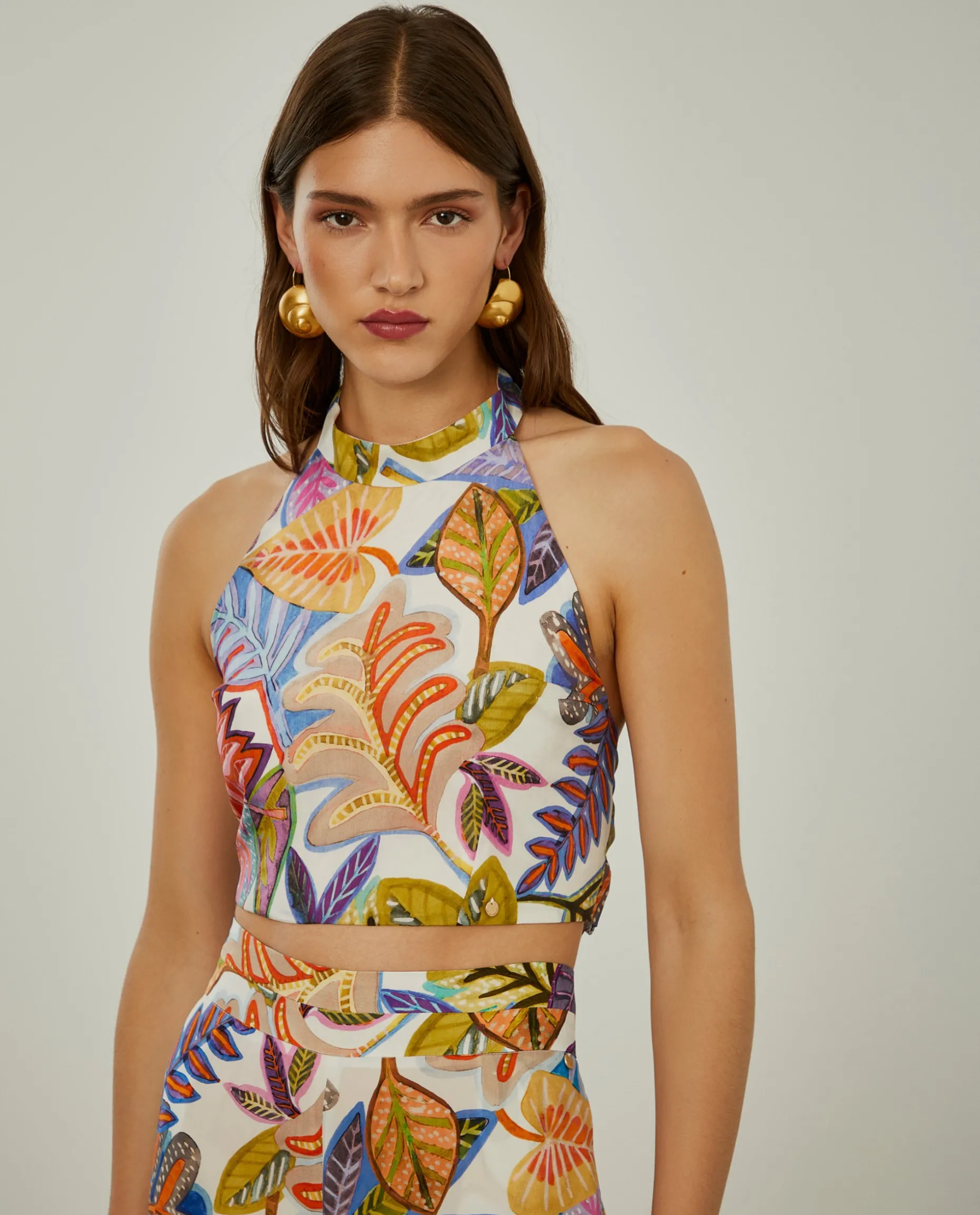 Top halter com padrão tropical|LION OF PORCHES Sale