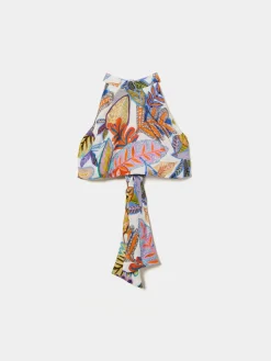 Top halter com padrão tropical|LION OF PORCHES Sale