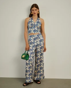 Top halter fluido com padrão palmeiras|LION OF PORCHES Store