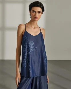 Top para mulher em lyocell com estampado floral e sem mangas|LION OF PORCHES Sale