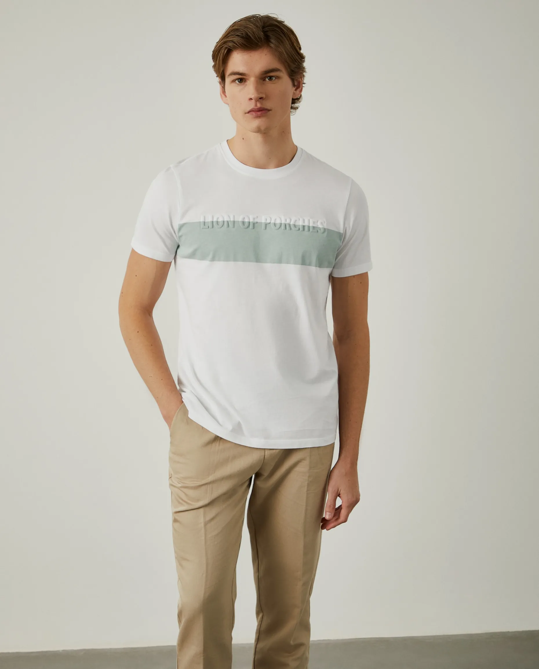 T-shirt 100% algodão com barra em contraste|LION OF PORCHES Outlet