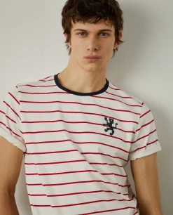 T-shirt com padrão de riscas 100% algodão|LION OF PORCHES Outlet