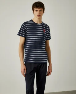 T-shirt com padrão de riscas 100% algodão|LION OF PORCHES Cheap