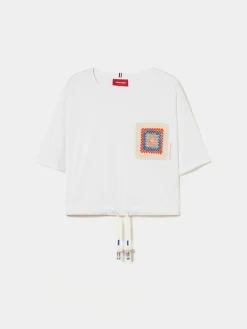 T-shirt cropped com bolso em crochet|LION OF PORCHES Discount