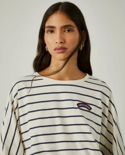 T-shirt cropped às riscas com manga abalonada|LION OF PORCHES Online