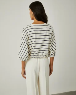 T-shirt cropped às riscas com manga abalonada|LION OF PORCHES Online