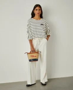T-shirt cropped às riscas com manga abalonada|LION OF PORCHES Online
