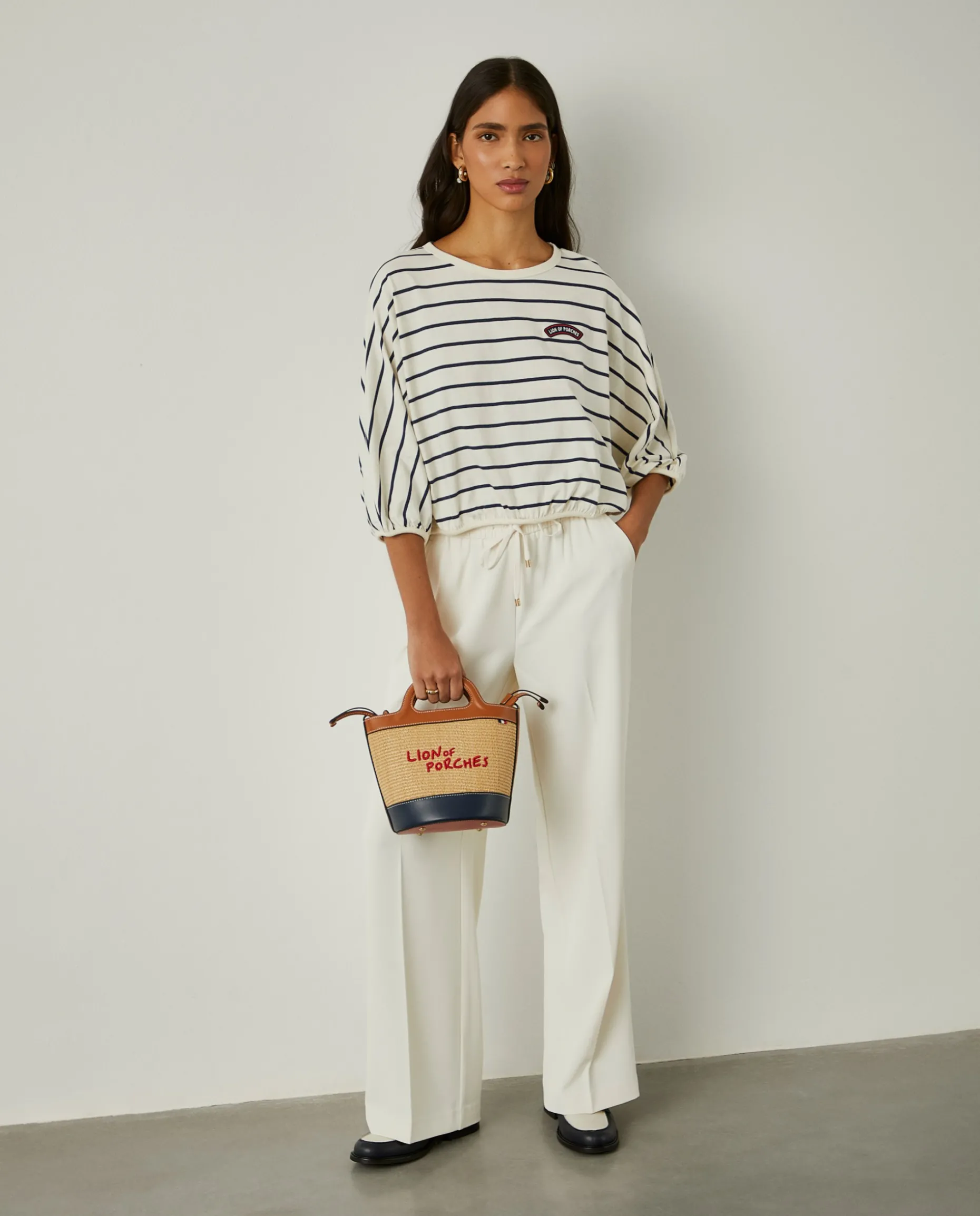 T-shirt cropped às riscas com manga abalonada|LION OF PORCHES Online