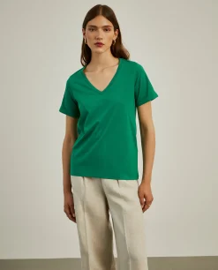 T-shirt de algodão decote em V|LION OF PORCHES Cheap