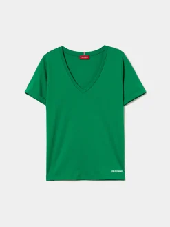 T-shirt de algodão decote em V|LION OF PORCHES Cheap