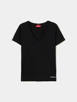 T-shirt de algodão decote em V|LION OF PORCHES Cheap