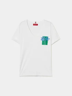 T-shirt decote em V com estampado|LION OF PORCHES Best Sale