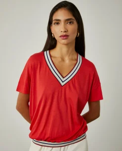 T-shirt decote em V com riscas|LION OF PORCHES Best