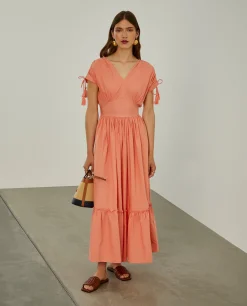 Vestido comprido com folhos e alças ajustáveis|LION OF PORCHES Discount