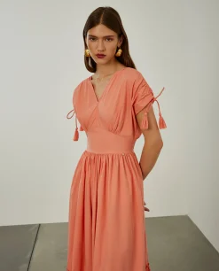 Vestido comprido com folhos e alças ajustáveis|LION OF PORCHES Discount