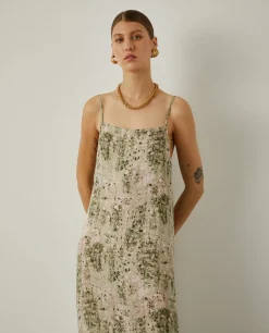 Vestido comprido fluido com padrão abstrato|LION OF PORCHES Clearance