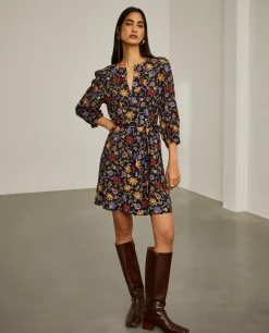 Vestido curto de flores com cinto|LION OF PORCHES Clearance