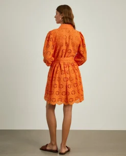 Vestido curto em bordado inglês e mangas abalonadas|LION OF PORCHES Clearance