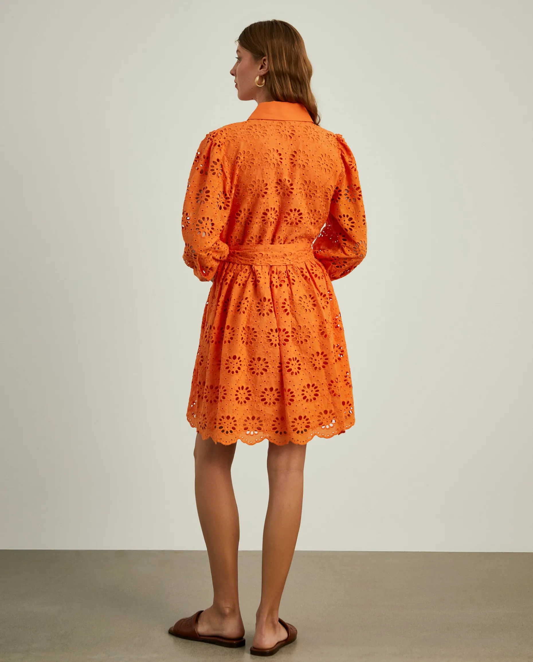 Vestido curto em bordado inglês e mangas abalonadas|LION OF PORCHES Clearance