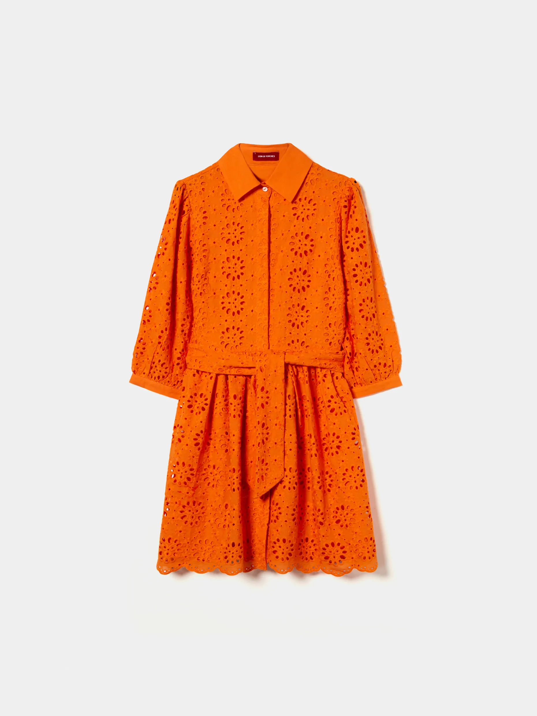 Vestido curto em bordado inglês e mangas abalonadas|LION OF PORCHES Clearance