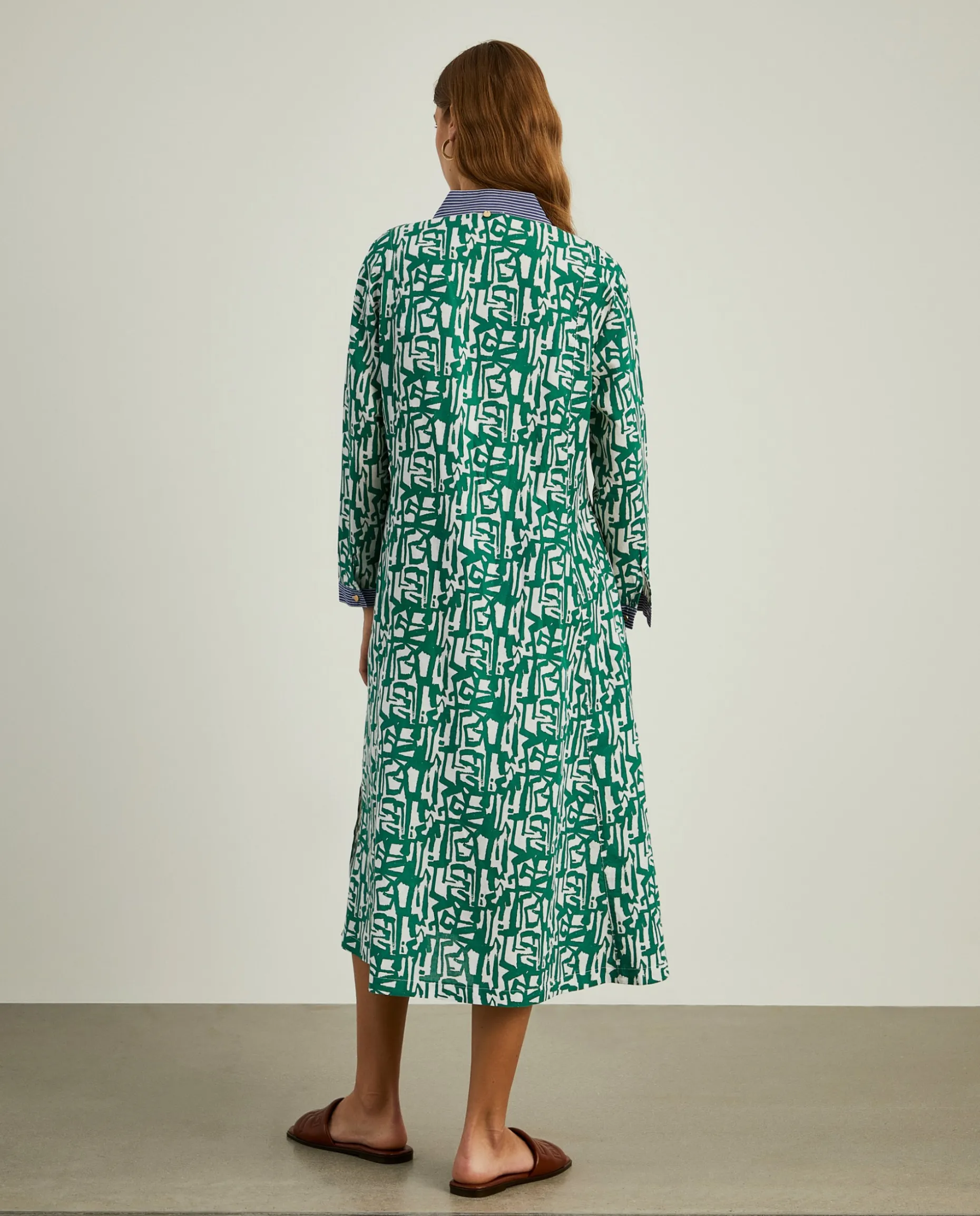 Vestido de linho e algodão com estampado abstrato|LION OF PORCHES Shop