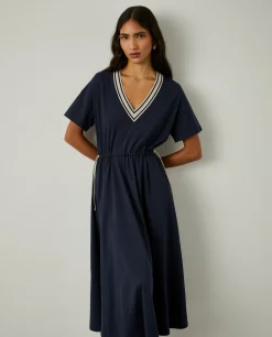 Vestido de manga curta com decote em V|LION OF PORCHES New
