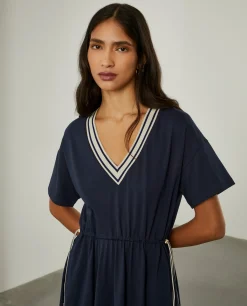 Vestido de manga curta com decote em V|LION OF PORCHES New