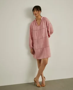 Vestido em linho com manga abalonada|LION OF PORCHES Flash Sale