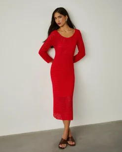 Vestido midi de malha aberta|LION OF PORCHES Fashion