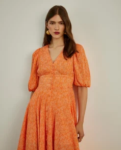 Vestido midi de manga curta com padrão|LION OF PORCHES Best