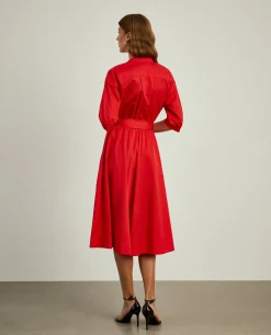 Vestido midi em algodão mangas abalonadas|LION OF PORCHES Store