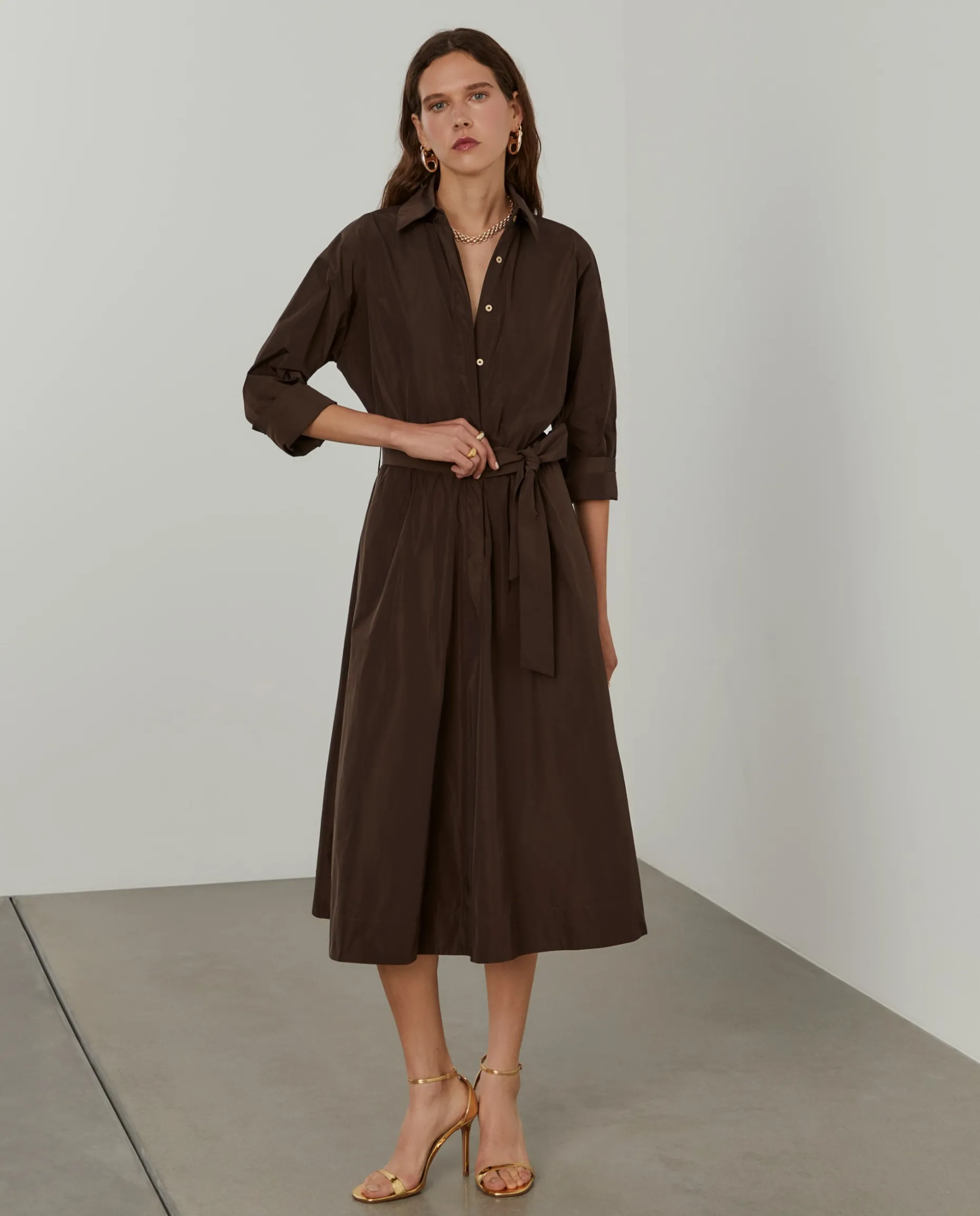 Vestido midi evasé com cinto|LION OF PORCHES Best Sale